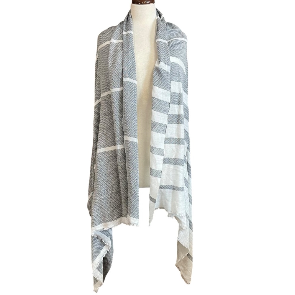 Zighilli Italian gray & white scarf shawl, wrap with arm openings, one size